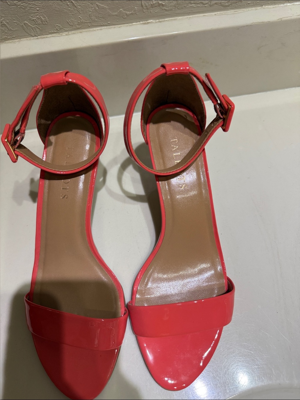 Talbots Patent Leather Coral Ankle-Strap Heels for Women